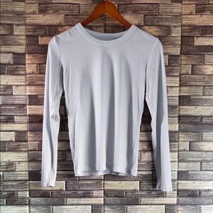 Pre Owned White Ribbed Light Blue XS Long Sleeve Top